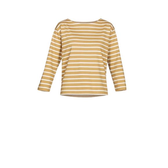 Free Assembly Women's Sailor T-Shirt SZ L Tan/White Stripe Quarter Length Sleeve - Picture 3 of 12